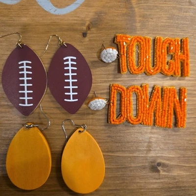 Set Of 3 Tennessee Volunteers Women Earrings Football Orange Touch Down - Image 1 of 4