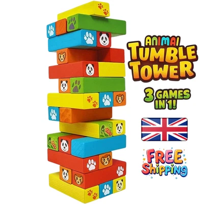 Kids Play Classic Coloured Wooden Tumbling Tower Game Ages 6+ Players 2+ - Image 1 of 4