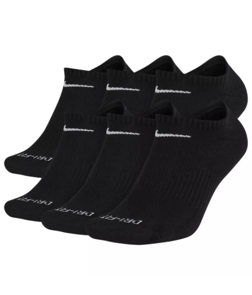 Nike NO SHOW Everyday Plus Cushion Unisex Drifit Socks - LARGE - BLACK - 6 Pair - Image 1 of 3