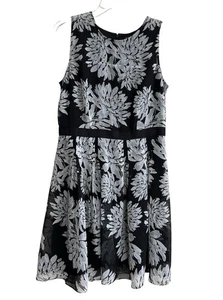 Vestido Ann Taylor Talla 8 Negro Blanco Floral Sin Mangas Completamente Forrado Largo Midi - Imagen 1 de 5