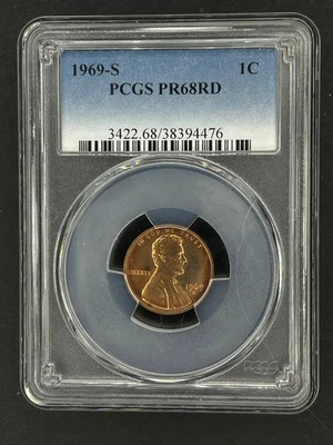 PR68 RD 1969-S Lincoln Memorial Cent PCGS Blue Label Proof 68 Red Penny - Image 1 of 2