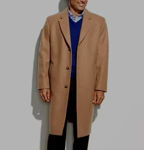 London Fog Signature Wool-Blend 3-Button Overcoat Mens Size 44L Camel Lined NWT - Picture 1 of 14