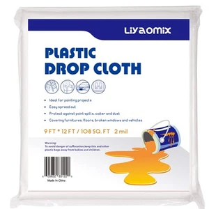 1 Pack 2 Mil Plastic Drop Cloth for Painting 9ft x 12ft, Heavy Duty Plastic P... - Picture 1 of 6