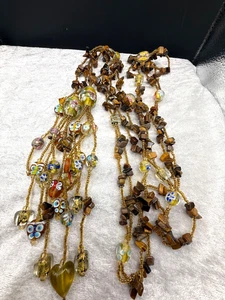 Vintage Glass Beaded Necklace Wedding Cake Butterfly Millefiori Tassel 60” - Picture 1 of 11