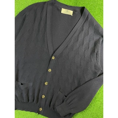 复古 Ballantyne 柔软羊毛针织 Argyle 大号蓝色开衫毛衣苏格兰 — 第 1/4 张图片