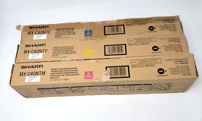 Genuine Sharp MX-C40NTC Cyan MX-C40NTY Yellow MX-C40NTM Magenta Toners - Image 1 of 4