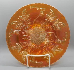 SCARCE Fenton 8.5 inch Marigold Stag & Holly Spatula Footed Plate - Picture 1 of 5