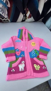 Kids Ethic Alpaca Cotton Knit Handmade In Ecuador Zip Hood Sweater Jacket Size 5 - Picture 1 of 5