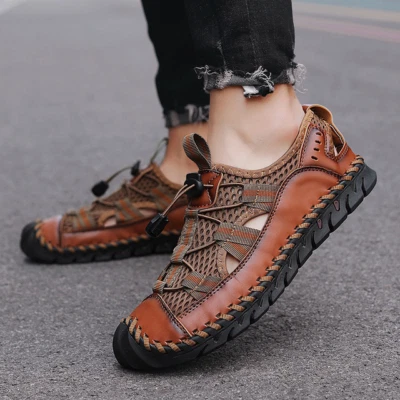 Sandalias De Vestir Para Hombres Piel Genuina Chancletas Moda Chanclas De Cuero — 第 1/4 张图片