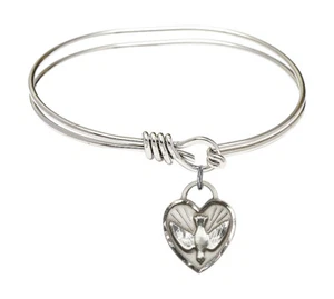 5.75" Confirmation Bangle Bracelet Sterling Silver Heart & Dove Charm NEW Bliss - Picture 1 of 4
