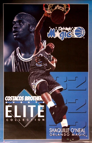 SHAQ Shaquille O'Neal ELITE 1994 Orlando Magic Costacos NBA Action 23x35 POSTER Cover