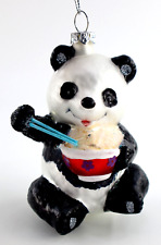 Robert Stanley Panda Eating Noodles Chopstick Blown Glass Christmas Ornament New