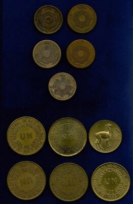 PERU  2 CENTAVOS COINS: 1863, 1864, 1895, 1919, 1 SOL: 1947, 1951, 1952, 1955, - Image 1 of 2