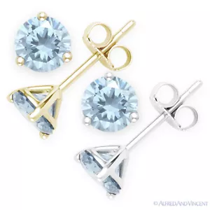 Pendientes de tachuelas de martini de plata esterlina 0,925 de piedra de nacimiento de marzo de zirconia cúbica Aqua - Imagen 1 de 3