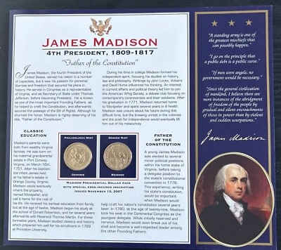 BRADFORD EXCHANGE 2 UNCIRCULATED PRESIDENTAL $1 COINS - JAMES MADISON 2007 - Image 1 of 4