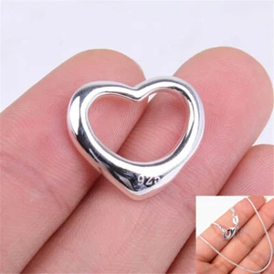 Women's 925 Sterling Silver OPEN Heart Pendant + 16~38" Necklace Chain Set H442 - Picture 1 of 2