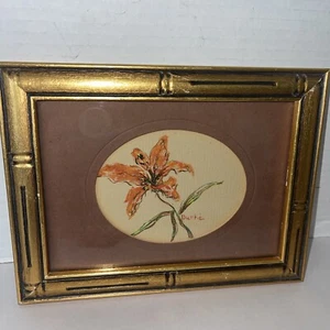 Watercolor Painting Lily Flower Gold Gilt Framed Signed 8.5x6.5” Vintage - Picture 1 of 8