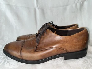 Ecco Mens Dress Shoes Leather Burnished Cap Toe Oxford Brown Loafers Size 13 - Picture 1 of 13