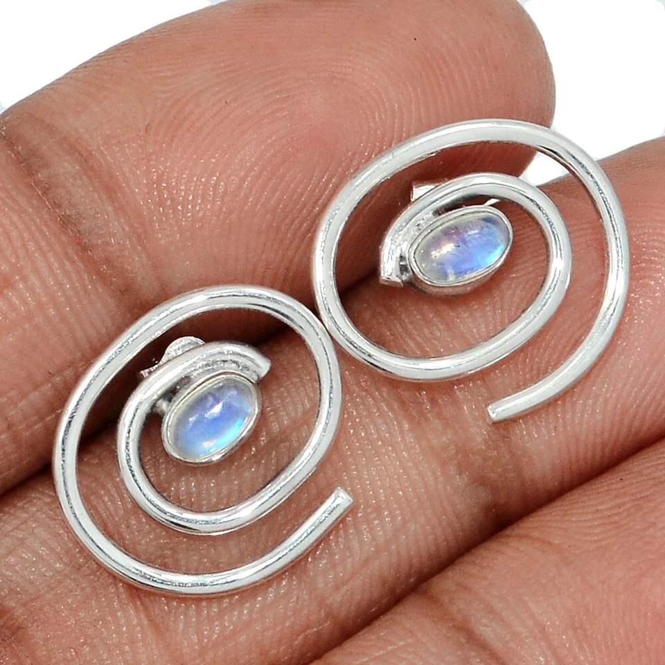 Natural Rainbow Moonstone - India 925 Silver Earrings Stud OSA1 CE45881 - Image 1 of 1