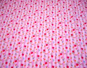 Floral Fabric By Half-Yard Red Roses on Pink White Stripe Premium Cotton #P #B - Picture 1 of 2