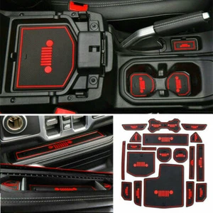 Red Door Mats Gate Slot Mat Cup Pads Accessories For 2018-2022 Jeep Wrangler JLU - Picture 1 of 8