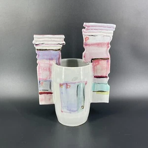HTF Signed Sherry Steinway Thrown Studio Pottery 11.25" Abstract Vase Columns - Picture 1 of 9
