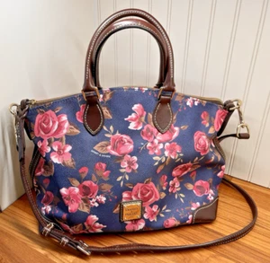 Dooney & Bourke Cabbage Rose Blue Leather Satchel Medium Crossbody - Picture 1 of 24