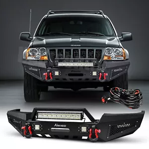 Placa de cabrestante de parachoques delantero negro anillos en D para Jeep Grand Cherokee WJ 1999-2004 - Imagen 1 de 12