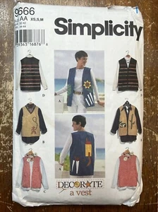 9666 Decorate a Vest Simplicity Sewing Pattern Misses' Size XS, S, M Cut - Picture 1 of 2