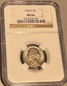 1958-D 5C Jefferson Nickel NGC MS66 - Picture 1 of 2