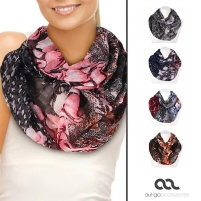 AUTIGA XXL Schlauchschal Infinity Loop Schal Rundschal Blumen Blüten Lilien Leoparden