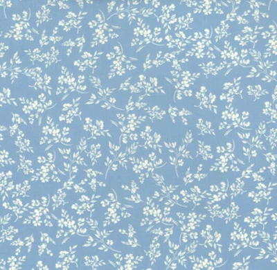 Cotton Fabric - Cornflower Blue & White Floral Print Quilting Craft Dress Fabric - Image 1 of 4