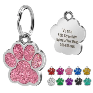 PAW GLITTER Personalised Pet Puppy Dog ID Tags+ Ring Name Address Free Engraved - Picture 1 of 21
