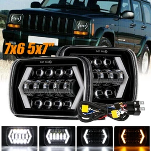 7x6" LED Headlight+Wiring For 1986-1995 Jeep Wrangler YJ 1984-2001 Cherokee XJ - Picture 1 of 12