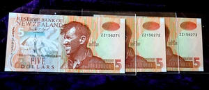 1992 NEW ZEALAND 177a Hillary $5 notes STAR 3 CONSEC STAR NOTES HIGH GRADE UNC'S - Picture 1 of 11