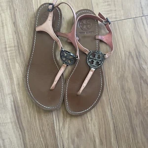 Tory Burch T-Strap Leather Sandals Pink Size 6.5 - Picture 1 of 7