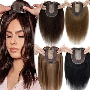 CLEARANCE Women Topper 100% Human Hair Top Toupee Wig Clip in REMY Hairpiece USA - Picture 1 of 68
