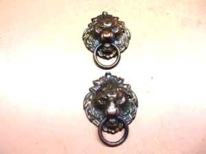 2 Vintage Pressed Tin Copper Plated Lion's Head Drawer Pulls 2 3/4" x 2 1/2" - Picture 1 of 6