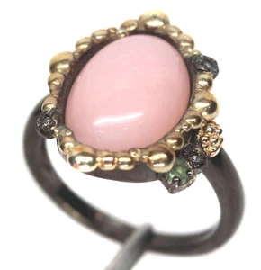 Anello In Argento 925 Con Opale Rosa, Smeraldo E Topazio 10 X 14 Mm - Foto 1 di 5