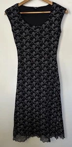 Vintage Y2K 90s Black Floral Slip Dress Sleeveless Fairy Mesh Overlay Size S 10 - Picture 1 of 6