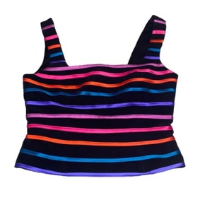 JS Collections Multicolored Striped Fitted Sleeveless Crop Tank Top Sz 10 - Picture 1 of 4
