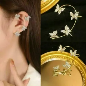 Butterfly Ear Cuff Silver Gold Zircon Clip Non Piercing Wrap Jewellery Earring  - Picture 1 of 18