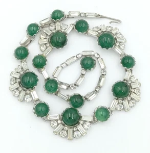 Fine Christian Dior By Kramer Crystal Rhinestone Baguette Jade Gripoix Necklace - Picture 1 of 13