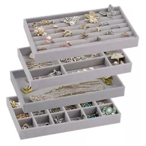 Velvet Velvet Jewelry Storage Box Organizer Trays Ring Bracelet Necklace - Picture 1 of 26