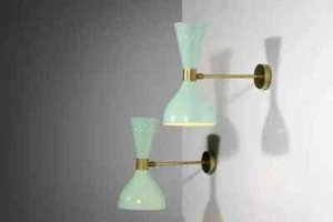 Pair of 1950s Modern Italian Sconces Sablier Green Vintage Design - Picture 1 of 6