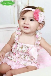 Baby girl lace & satin petti ruffle frill romper & headband, pink, party, prop - Picture 1 of 5