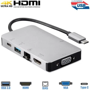 USB-C 3.1 Hub to 4K HDMI VGA Gigabit Ethernet 2 Port USB 3.0 & Type C PD Adapter - Picture 1 of 6