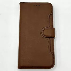 Leather Case iPhone 15 Plus Built In Wallet Card Money Holder Brown Magnet Clasp - Picture 1 of 9