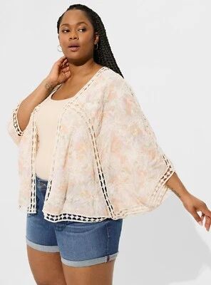 Torrid Crochet Lace Inset Cotton Kimono Lush Floral Dew Plus 1X/2X NWT* - Image 1 of 4
