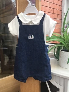 M&S Baby Boys Summer Nautical Short Dungarees & Top Outfit Set Age 0-3 Months - Picture 1 of 6